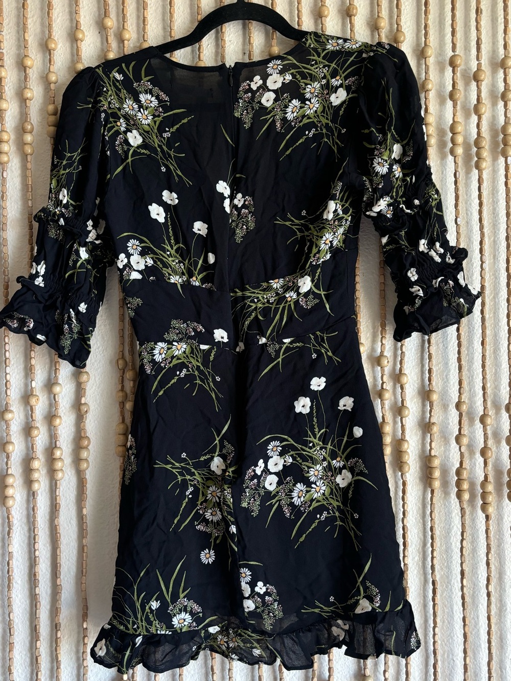 Reformation Black Floral V-Neck Mini Dress - Picture 5 of 5